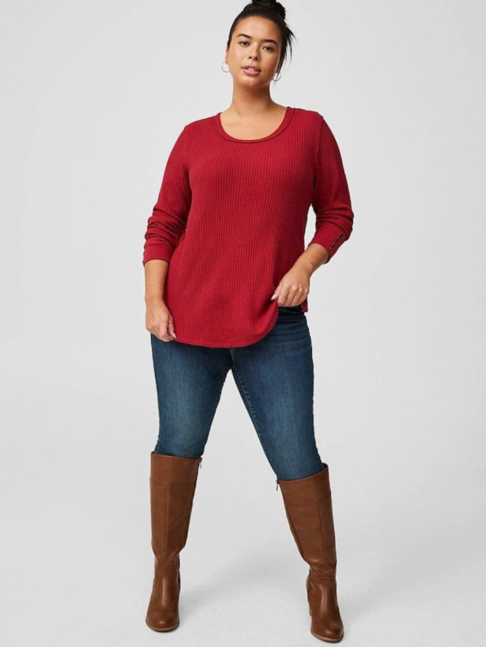 Torrid Waffle Thermal Textured Cotton Crew Neck Long Sleeve Top Shirt Red 6X